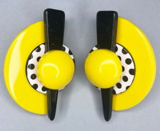 Vintage 80’s Memphis Style Yellow Black Polka Dot Earrings