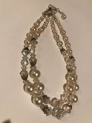 Vintage Costume Necklace With Austrian Crystal And Pearls With Extension