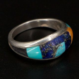 Vtg Sterling Silver - Navajo Zuni Turquoise & Lapis Tapered Ring Size 6 - 3.  5g