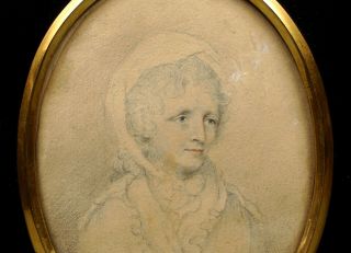 18th Century Miniature Portrait Of A Lady | Antique Pencil & Watercolour Drawing