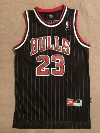 Vintage Nike Chicago Bulls Michael Jordan Jersey Black Pinstripe Men Sz Large L
