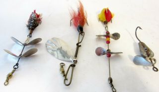 4 Vintage Spinner Fishing Lures / Baits 2 Double Spinners Lucky Strike Jazz Wi -