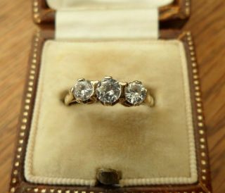 Vintage Jewellery 9ct Gold Cz 3 Stone Ring Full Uk Hallmarks Scrap Or Wear