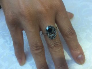 Vintage Sterling Silver Thistle Ring Set With Hematite & Marcasite