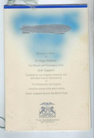 Hearst Zeppelin Around The World Flight Banquet In Honour Dr Hugo Eckener Menu