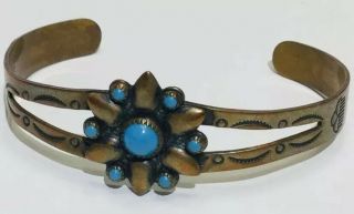 Vintage Native American Indian Solid Copper & Turquoise Snake Eye Beads Bracelet