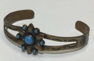 Vintage Native American Indian Solid Copper & Turquoise Snake Eye Beads Bracelet 2
