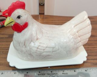 Vintage (otagiri?) Hen/chicken Butter Dish On Chicken Design Plate