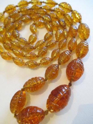 Vintage Art Deco Czech Amber Pressed Glass Bead Egyptian Revival Necklace Neiger