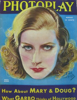 August 1930 Photoplay Movie Mag Greta Garbo Cover By Earl Christy Vintage