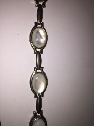 Vintage Sterling Silver Mother Of Pearl Inlay Link Bracelet,  7.  5”