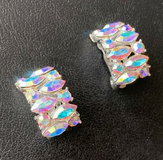 Vintage Swarovski Crystal Marquise & Round Rhinestone Silver Tn Clip Earring 674