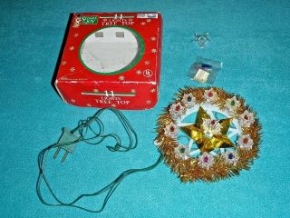 Vintage Share The Joy 11 Light Tree Topper Gold Tinsel Wreath With Gold Star