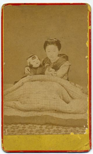 12102 Japanese Vintage Photo / 1880s Portrait Of Geisha Girl With Ichimatsu Doll