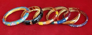 6 Vintage Estate Joan Rivers Gold Tone Enamel Bangle Hinged Bracelets Rhinestone