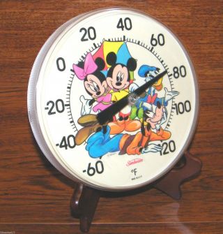 Vintage Walt Disney World Sunbeam Thermometer W/ Mickey,  Minney,  Goofy & Donald