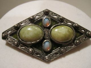 Vintage Celtic Scottish Pin/brooch Opal & Green Stones Signed Miracle