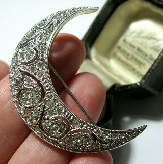 Vintage Signed A&s Attwood & Sawyer Large Crescent Moon Crystal Shawl Pin Brooch