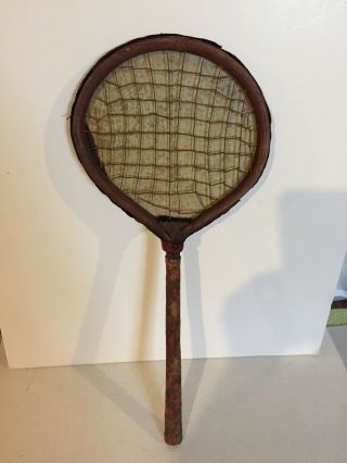 Antique Tennis / Battledore Racket W/vellum & Strings