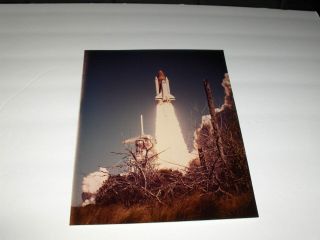 Vintage Nasa Space Shuttle Challenger Launch Ctr Between Trees Kodak Color Photo