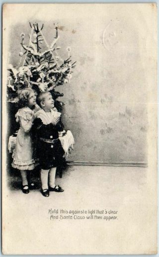Vintage Santa Claus Hold - To Light Christmas Postcard Children / Xmas Tree 1905