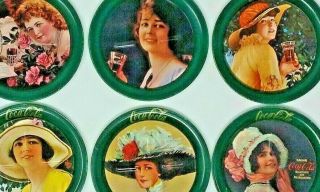 Vintage Coca Cola Coaster Set Coke Victorian Ladies 6 Coasters 3.  5 Inch Tin