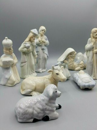 Vintage Nativity Set Christmas 10 Piece Porcelain Dynasty Classics White Blue 3