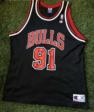 Vintage Champion 90s Nba Chicago Bulls Jersey Men’s 48 Rodman Black