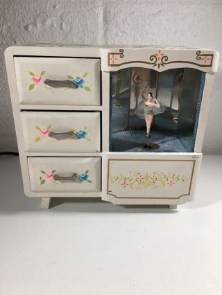 Vintage Apco Wooden Jewelry/music Box Made In Japan Ballerina