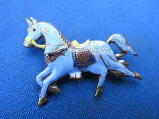 Vintage Sterling Silver Blue Enamel Running Horse Pin