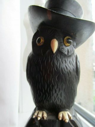 Antique Black Forest Owl Clock Top Hat Claws Eyes