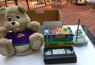 Vtg 1993 Tv Teddy Bear & 7 Vhs Video Movies Talkbox Adapter Interactive Talking