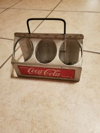 Vintage Coca Cola Coke Aluminum Metal 6 Bottle Carrier Delicious Refreshing