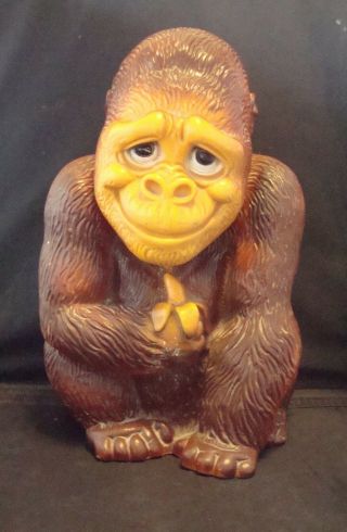 Vintage 1971 York Vinyl Prod Corp Plastic Gorilla Ape Monkey Coin Bank