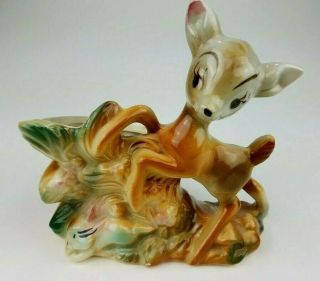 Vintage Bambi Walt Disney Productions Ceramic Pottery Planter Vase Deer Rabbit