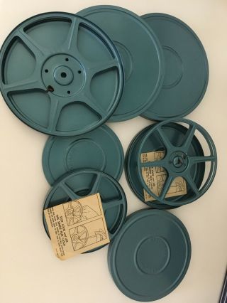 Vintage Compco Corp Chicago 8mm Film Reels W Cans,  Set Of Five,  Blue Metal