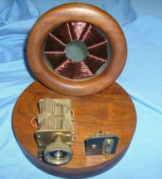 Unique Antique Crystal Radio Detector Stand Vintage Round,  Unknown Maker