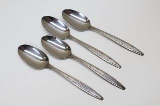 4 Vintage Superior Usa Gardenia Pattern Stainless Steel Flatware Serving Spoons