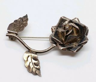 Ornate Vintage Signed 925 Sterling Silver Mexico Repousse Rose Floral Brooch Pin