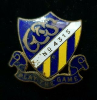 Vintage School Badge Motto Play The Game Enamel & Gilt Metal Cadet ?