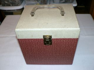 Vintage 7” 45 Rpm Vinyl Record Storage Carrying Case W/ Index Labels Red & Cream