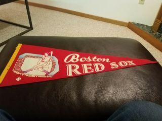 Vtg 1950s Boston Red Sox Pennant Fenway Park And Batter Scene Ted Williams 29.  5”