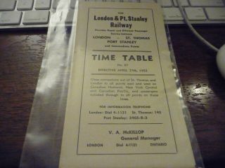 London & Port Stanley Ry Timetable - 4/27/1952