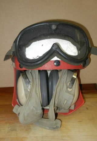 Vintage 1980 " S Impact Navy Flight Deck Helmet Red/white Goggles Size 7 1/2