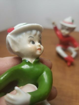Vintage Pair Christmas Pixie Elves Ceramic Candle Huggers Japan 2