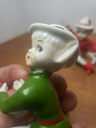 Vintage Pair Christmas Pixie Elves Ceramic Candle Huggers Japan 3