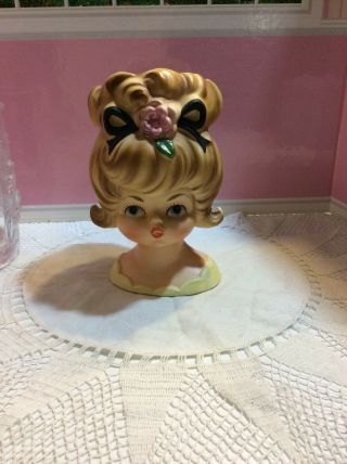 Vtg Lady Head Vase Eyes Open Inarco E - 3157 Young Cute