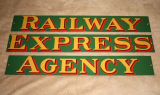 Railway Express Agency - Railroad Sign Porcelain - 3 Signs 64 " Total Length Nos