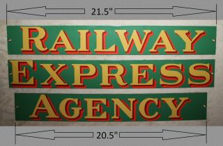 RAILWAY EXPRESS AGENCY - RAILROAD SIGN PORCELAIN - 3 SIGNS 64 