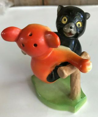 Vtg Rocking Swinging Bear Cubs Salt Pepper Black Orange Made In Japan